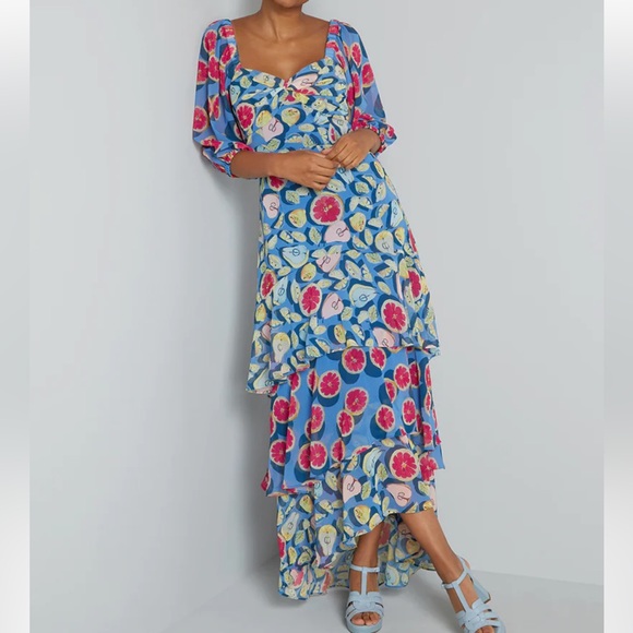 Hutch X ModCloth NWT Amorous Ambrosia Tiered Fruit Colorful Maxi Dress Size 12 - Picture 4 of 10